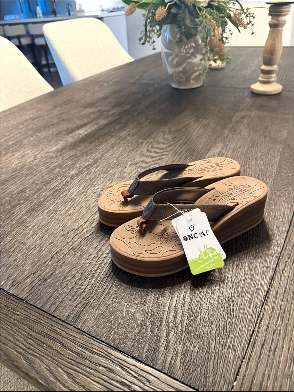 ONCAI Women's Brown Wedge Thong Sandals - Comfortable Everyday Platform
